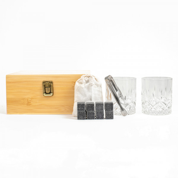 Luxusní sada skleniček na whisky v bambusové krabičce "INVERNESS" (s možností gravírování za příplatek)