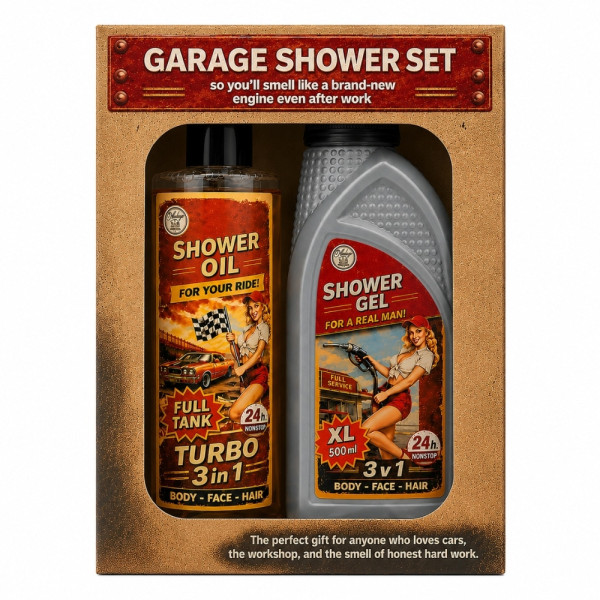 Pánská dárková sada "Garage Shower Set" – sprchový gel 500 ml a sprchový olej 250 ml