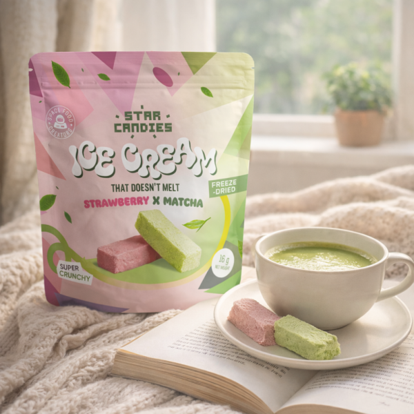 STAR CANDIES mražená zmrzlina s příchutí matcha a jahod, 16g