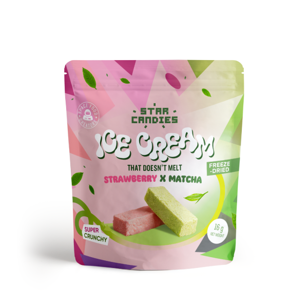 STAR CANDIES mražená zmrzlina s příchutí matcha a jahod, 16g