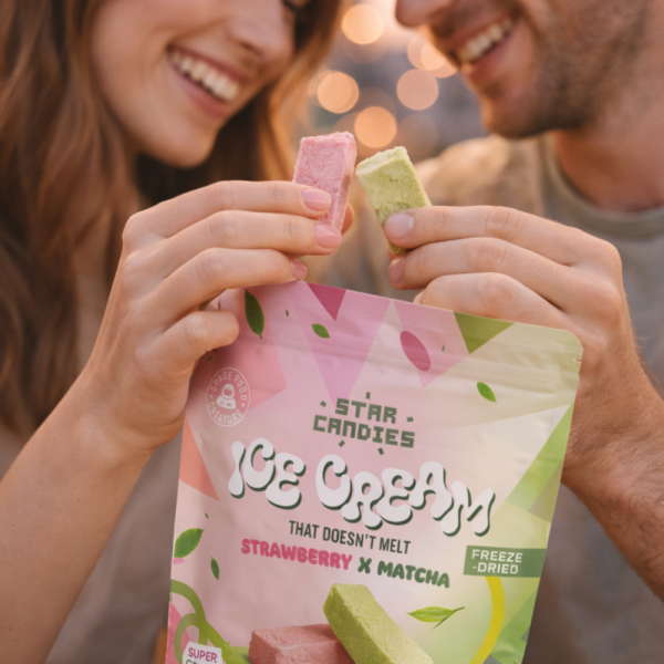 STAR CANDIES mražená zmrzlina s příchutí matcha a jahod, 16g