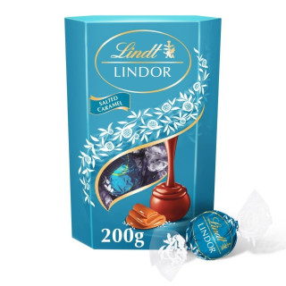 LINDT LINDOR mléčné čokoládové truffle se slaným karamelem, 200g