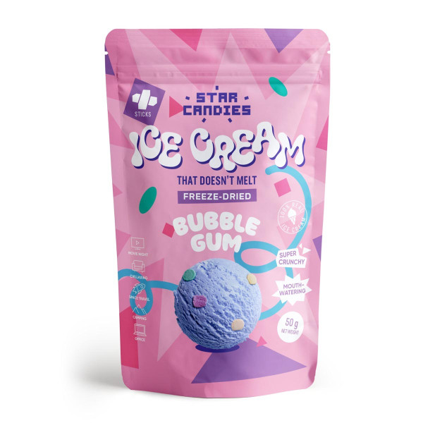 STAR CANDIES Lyofilizovaná zmrzlina ke žvýkání s příchutí žvýkačky, 50g STAR CANDIES Lyofilizovaná zmrzlina ke žvýkání s příchutí žvýkačky, 50g