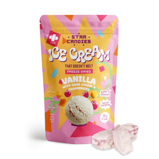 STAR CANDIES Lyofilizovaná vanilková zmrzlina s vyzrálým sýrem a brusinkami, 50g