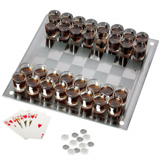 Skleněná společenská hra "Dáma - Šachy"