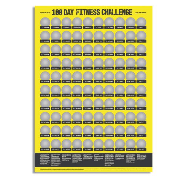 "100 days of fitness" stírací plakát