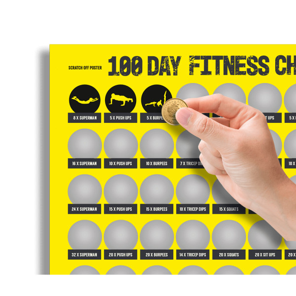 "100 days of fitness" stírací plakát