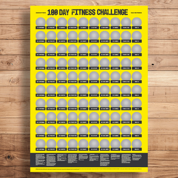 "100 days of fitness" stírací plakát