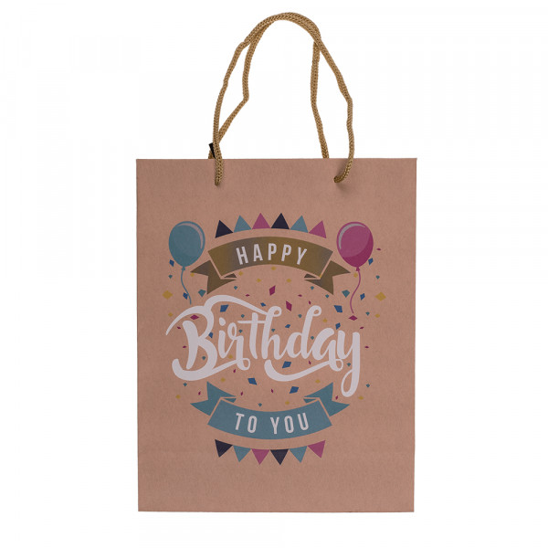 Dárková taška z kraftového papíru "Happy Birthday" (23x18x8cm)