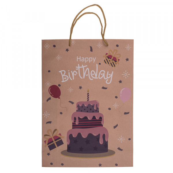 Dárková taška z kraftového papíru "Happy Birthday" (34,5x25x8,5cm)