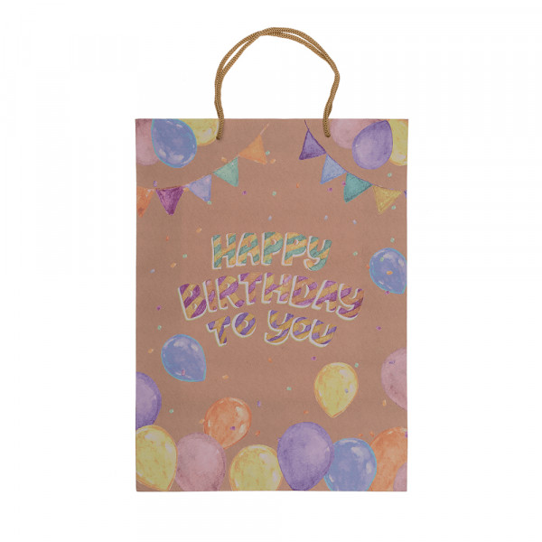 Dárková taška z kraftového papíru "Happy Birthday" (34,5x25x8,5cm)