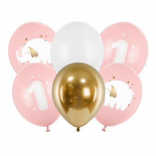 Balónky "Jeden rok" (6 ks), pastelově růžová barva
