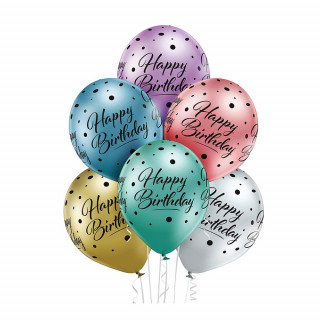 Balónky "Happy Birthday" s puntíky (6 ks)
