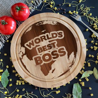 Kulaté bambusové krájecí prkénko "World's best boss"
