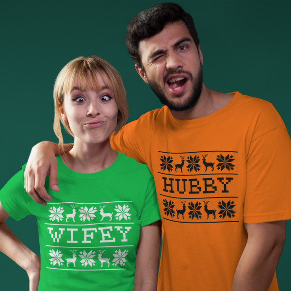 Sada triček "Hubby a wifey Christmas"