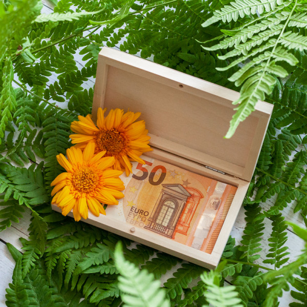 Dřevěná krabička na peníze "Žijte dlouho a šťastně"