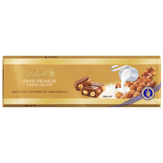 XL "LINDT GOLD" Mléčná čokoláda s celými lískovými oříšky, 300 g
