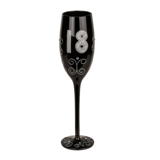 Černá sklenice na šampaňské s číslem "18"