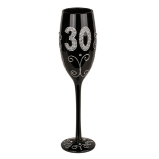 Černá sklenice na šampaňské s číslem "30"