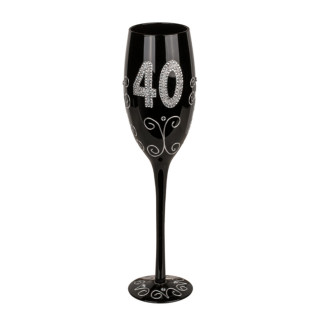 Černá sklenice na šampaňské s číslem "40"