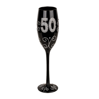 Černá sklenice na šampaňské s číslem "50"