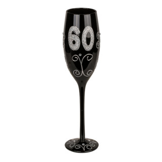 Černá sklenice na šampaňské s číslem "60"