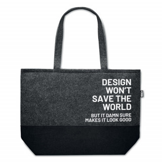 Nákupní taška z ekologické plsti "Design won't save the world"