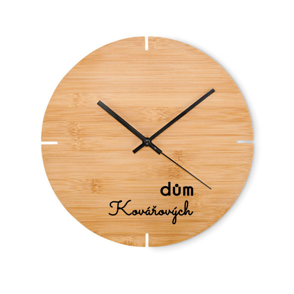 Bambusové nástěnné hodiny "Domov" s příjmením dle Vaší volby