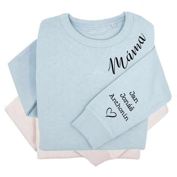 UNISEX pastelová mikina Sully "Máma" se jmény dětí na rukávu