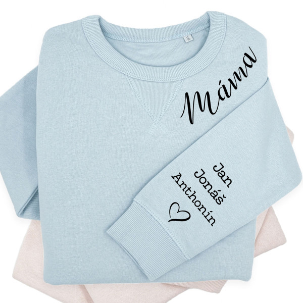 UNISEX pastelová mikina Sully "Máma" se jmény dětí na rukávu