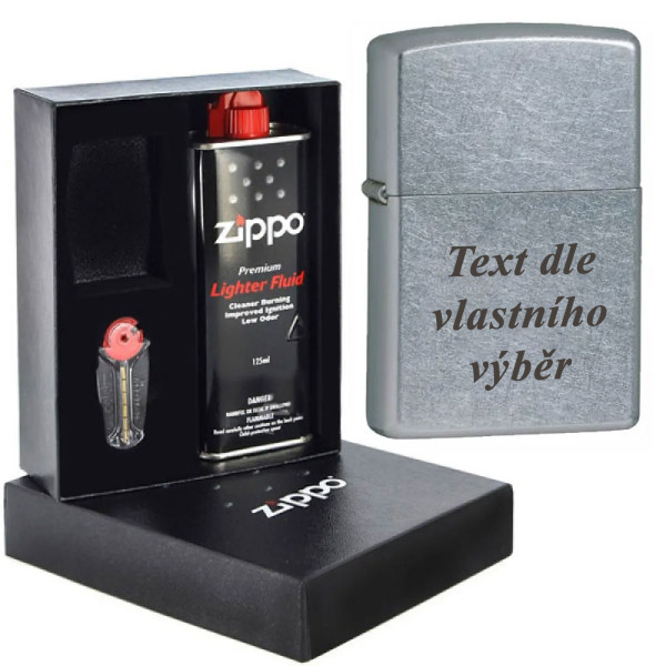 Dárková sada Zippo 207 s vygravírovaným textem podle Vašeho výběru