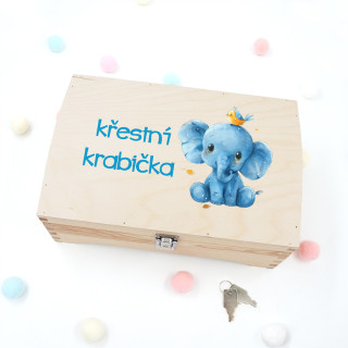 Dřevěná krabička "Křestní krabička s malým slonem"