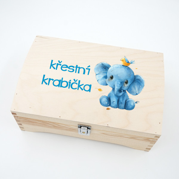 Dřevěná krabička "Křestní krabička s malým slonem"