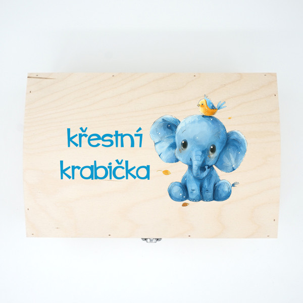 Dřevěná krabička "Křestní krabička s malým slonem"