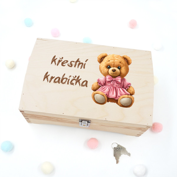 Dřevěná krabička "Křestní krabička s medvídkem" Dřevěná krabička "Křestní krabička s medvídkem"
