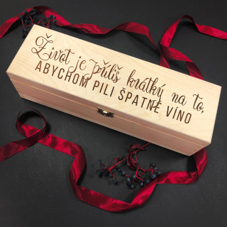 Dřevěná krabička na láhev vína "Život je příliš krátký"