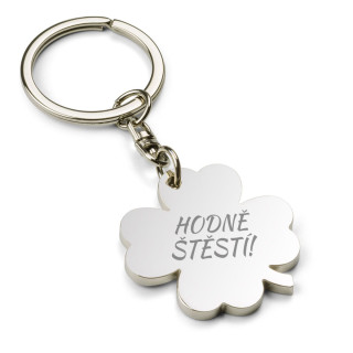 Gravírovaný přívěsek na klíče ve tvaru čtyřlístku "Hodně štěstí"