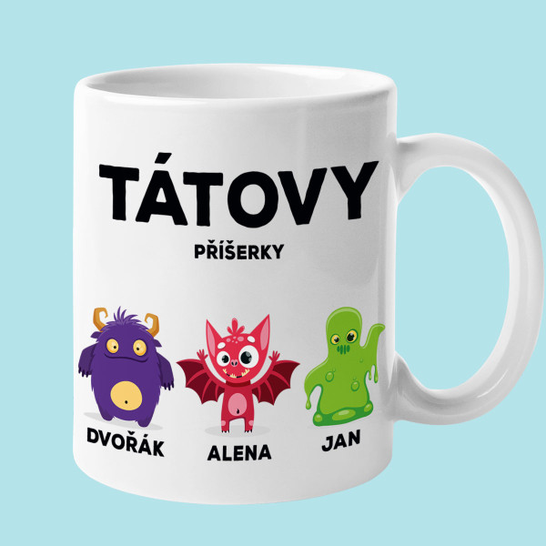 Hrnek „Tátovy příšerky“ se jmény dětí