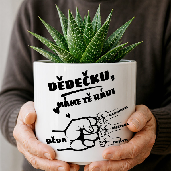 Keramický květináč "Dědeček a vnoučata" se jmény vnoučat