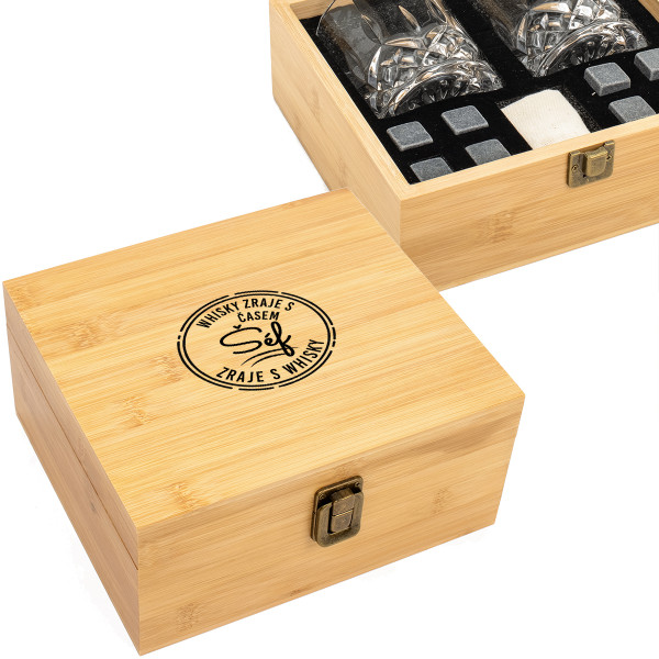 Luxusní sada sklenic na whisky v bambusové krabičce "Dobrý ŠÉF"