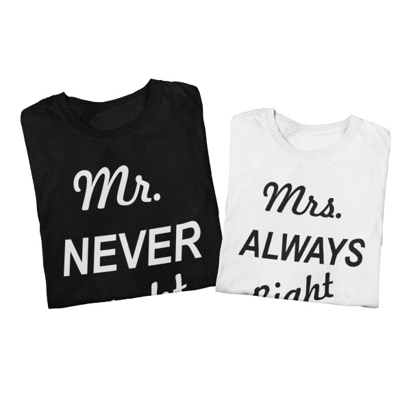 Sada triček "Mr NEVER Right & Mrs ALWAYS Right"