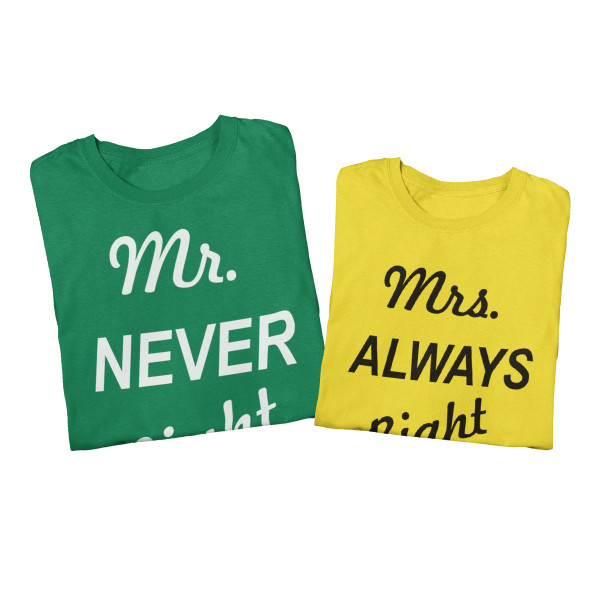 Sada triček "Mr NEVER Right & Mrs ALWAYS Right"