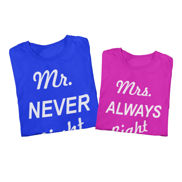 Sada triček "Mr NEVER Right & Mrs ALWAYS Right"