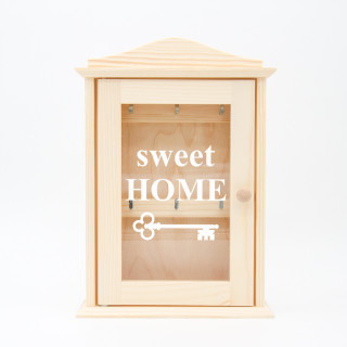 Dřevěná krabička na klíče se sklem "Sweet home"