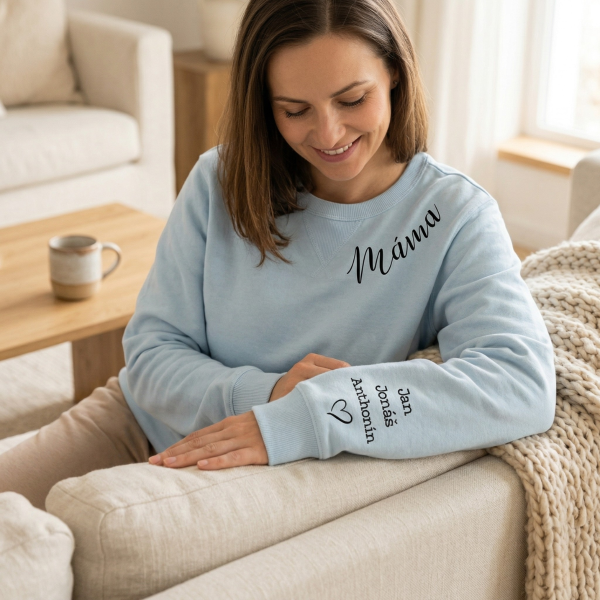 UNISEX pastelová mikina Sully "Máma" se jmény dětí na rukávu