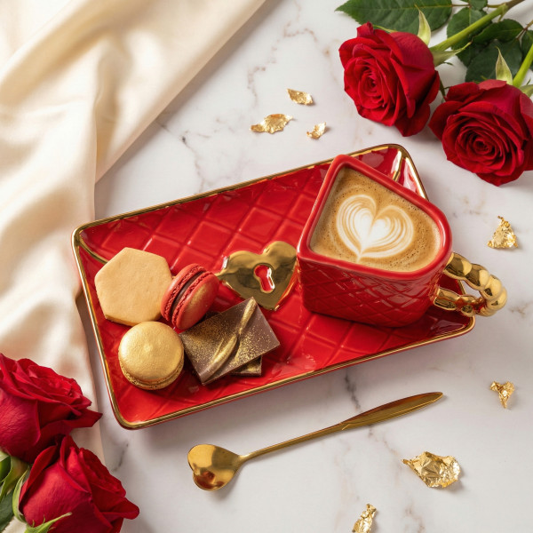 Mug "Handbag" with a saucer and a heart-shaped spoon
