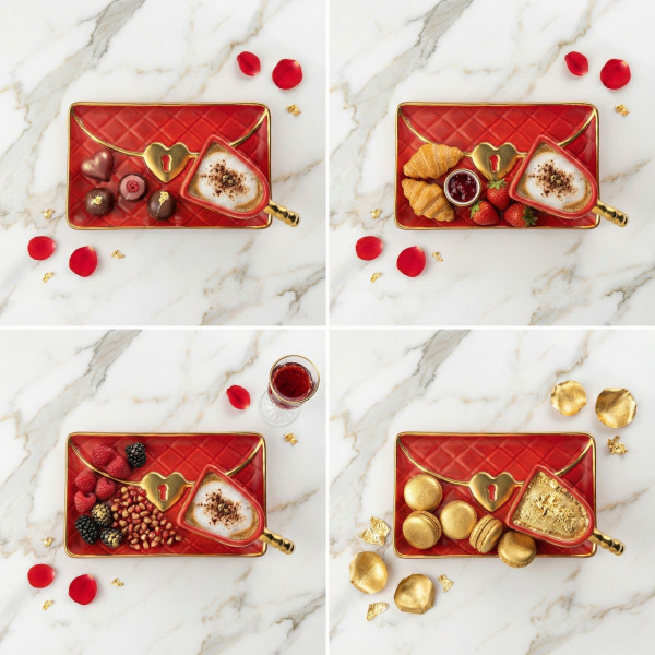 Mug "Handbag" with a saucer and a heart-shaped spoon