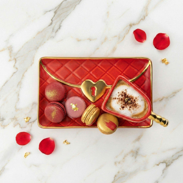 Mug "Handbag" with a saucer and a heart-shaped spoon