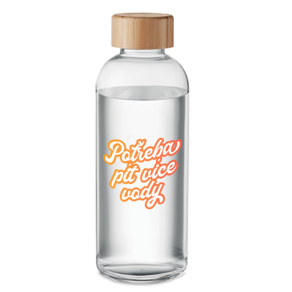 Skleněná láhev na vodu "Potřeba pít více vody" (650ml)