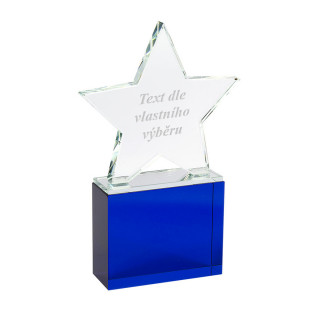 Skleněná trofej "Star" se stojanem a vyrytým textem